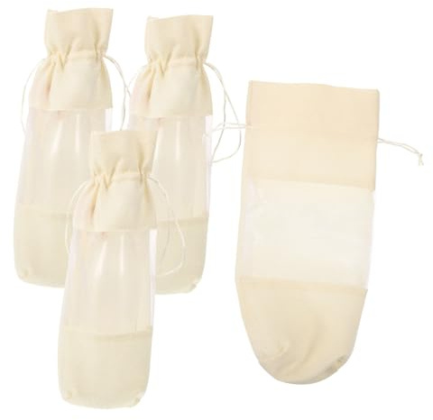 LOORGVEL Weinflaschenbeutel und Kordelzug 4 Stück aus Leinen Wiederverwendbare in Beige mit Sichtfenster Praktische Geschenkverpackungstaschen für Weinflaschen