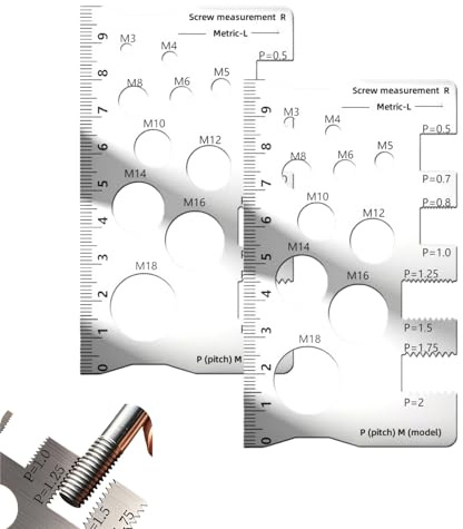 2PCS Stainless Steel Thread Gauge,Double-Sided Bolt & Nut Thread Gauge Card,Metric and Imperial Screw Measuring Tool,High Precision Thread Pitch Gauge,Bolt Size Chart Finder for Engineers
