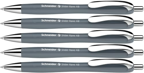 Schneider Slider Rave XB Kugelschreiber, 5 Stück, Stadtgrau | Tinte: Blau, Viscoglide-Technologie für lange Texte ohne Aussetzer in Schule, Uni und Beruf, dokumentenecht, Mine wechselbar