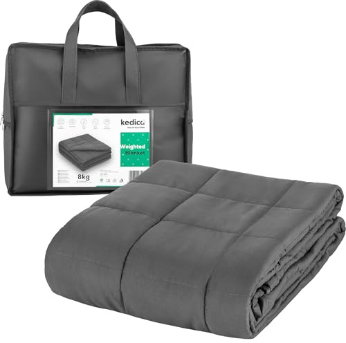KEDICA Gewichtsdecke 9kg, Therapiedecke aus Mikrofaser, 150x200cm, 7-Schicht-System mit Glasperlen, Oeko-TEX Zertifiziert, für Besseren Schlaf und Stressabbau, Grau
