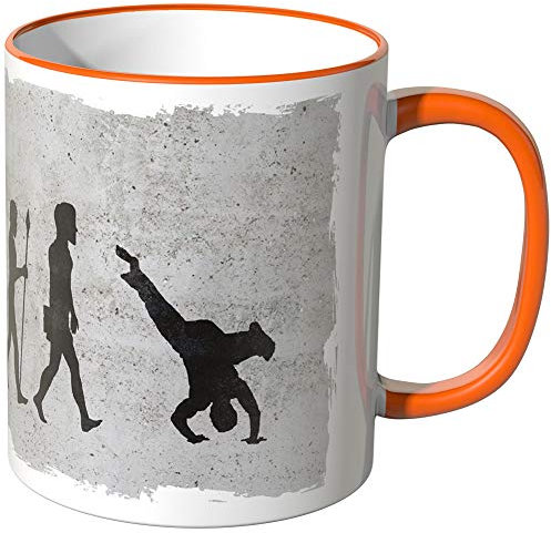 JUNIWORDS Tasse - Wähle Motiv & Farbe - Evolution Break Dance - Orange