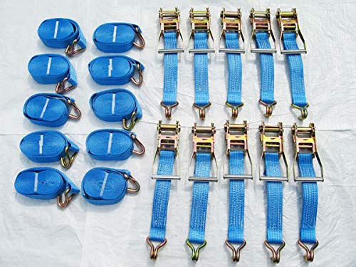 Ratchet Straps 50MM 5T 4M X10 (Tie Down Heavy Duty Recovery Lashing Cargo Claw J Hook)