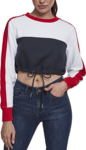 Urban Classics Damen Regular Fit Pullover Ladies Cropped 3 - Tone Stripe Crew TB1987, Gr. Large (Herstellergröße: L), Mehrfarbig (Navy/White/Fire Red 01243)