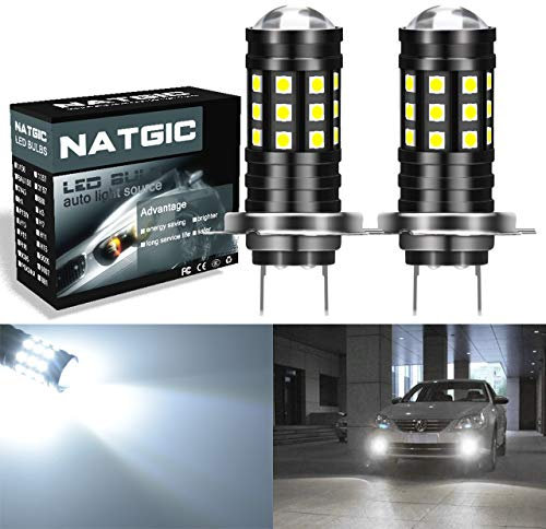NATGIC H7 Led Bulb Xenon White 2700LM 6500K 3030 27SMD with Lens Projector for Fog Lights Bulbs DRL Daytime Running Lights 12V-24V (2-Pack)