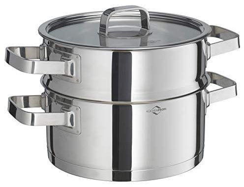 Küchenprofi COOK Kochtopf mit Dämpfeinsatz SAN REMO | Kochtopf 20 cm | Für alle Herdarten | Kochtopf Induktion | 18/8 Edelstahl | Mehrschichtboden | Glasdeckel