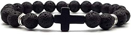 KARDINAL WEIST Kruzifix - Kreuz Lava Perlen Armband - GLAUBE - LIEBE - HOFFNUNG - Gebetskette, Rosenkranz, Gebetsarmband - №1 (Silber, M)