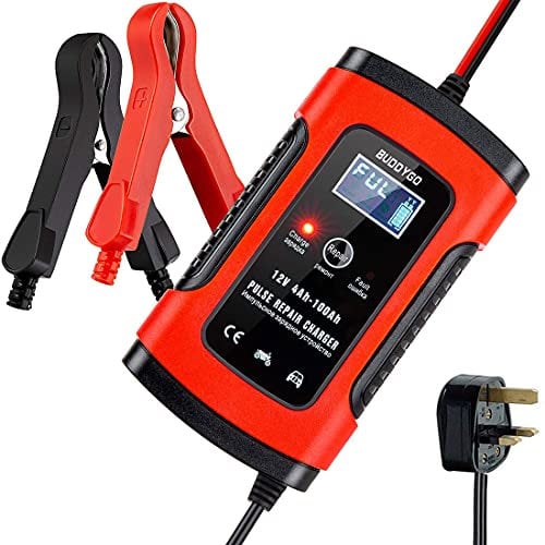 BUDDYGO FBC12050 Fully Automatic Battery Charger, 5A 12V Car Battery Charger & Maintainer- UK Plug, Red