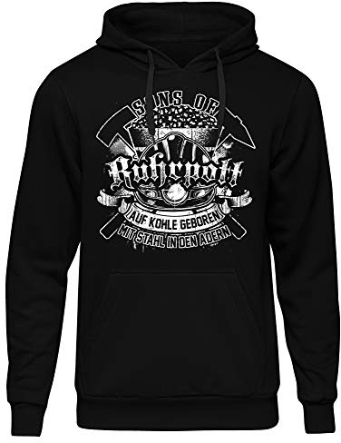 Uglyshirt89 Sons of Ruhrpott Männer Herren Kapuzenpullover | Ruhrgebiet Revier Glück auf Bergbau Kumpel Fussball | M11