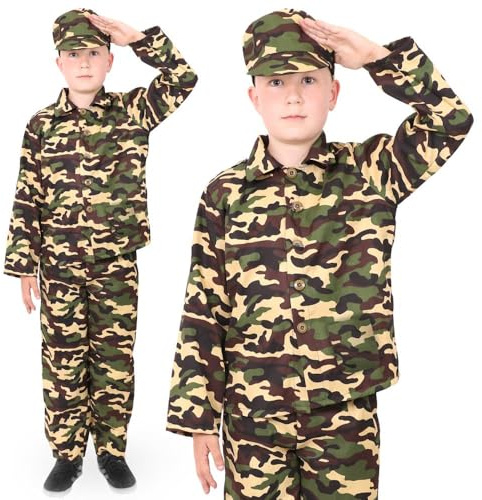 Boys Army Fancy Dress Outfit. Childs Combat Soldier Costume. Childs Military Uniform For The Dress-Up Box, Fancy Dress Parties, And Christmas/Birthday Gifts. Size: Medium Green