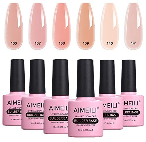 AIMEILI Builder Gel Set, 8 in 1 Builder Nail Gel Builder Gel In a Bottle Quick Building Gel UV LED Builder Base Nail Extension Gel Nagelverlängerung Gel Kit 6-34