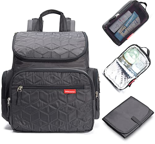 Bebamour Baby Wickelrucksack Wickeltasche mit Wickelunterlage Multifunktional Große Kapazität Babytasche Reisetasche für Unterwegs(Grey)