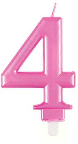 Metallische Geburtstagskerze - Zahl 4 - Rosa