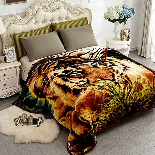 JYK Fleecedecke aus koreanischem Kunstnerz, 210,8 x 231,1 cm, 2,6 kg, 2-lagig, wendbar, weich, warm, Plüsch-Flanelldecke, A&B-Muster, geprägte Decke für alle Jahreszeiten (Tiger-/Tigerstreifen