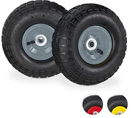 relaxdays 2 Roues pour Diable 4.1/3.5-4, de Rechange avec air, axe de 16 mm, Jusqu’à 136 kg, 260 x 85 mm;Noir-Gris