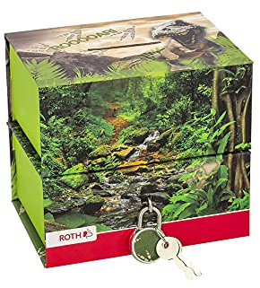 ROTH Spardose - Tyrannosaurus mit Zwei Fächern - Magnet, Schloss und Schlüssel, Sparbüchse aus Pappe