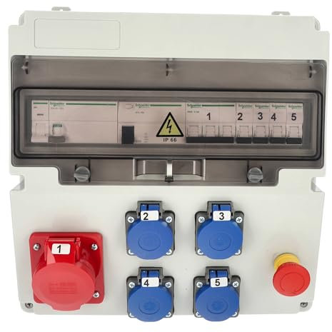 EDO, Baustromverteiler kompatibel mit Schneider for protection ASTAT 397 Plus IP65 16A/5P, 4x200/250V SCHUKO IP44, iMX Überspannungsauslösung, EDO777397