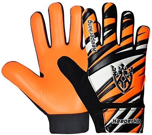 Keeperking Goalkeeper Gloves Children, Boys and Girls, Junior Football Gloves Football Player Gloves for Boys Goalkeeper Gloves Multiple Colours Size 4-7 (5, Orange/Black/White)