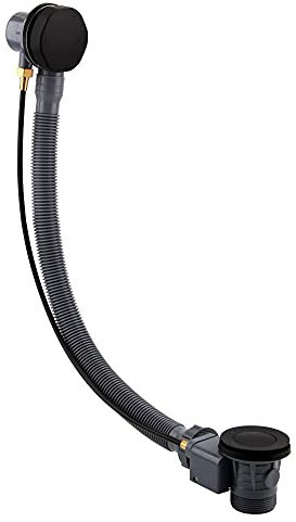 ENKI, W54, Matt Black Bath Waste with Overflow and Black Pop Up Waste