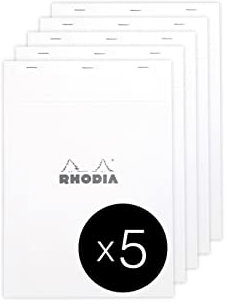 Rhodia 18601C - Packung mit 5 Notizblöcken geheftet No.18 A4 80 Blätter liniert mit Rand 80g, Weiß, 1 Pack