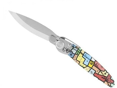 Roger Orfèvre k2.16m Couteau lame acier Z40C13 manche 11,5 cm inox microbillé décor imprimé 3D favelas