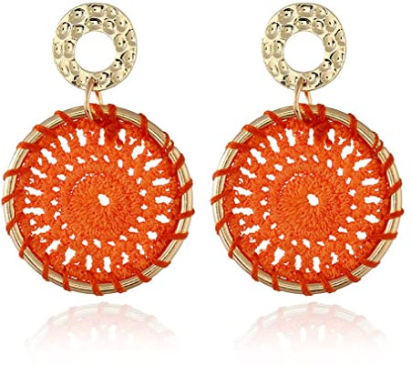 YAZILIND - Pendientes colgantes bohemios con personalidad, retro, coloridos, tejidos hechos a mano, colgante, pendiente colgante, joyería para mujer (naranja)