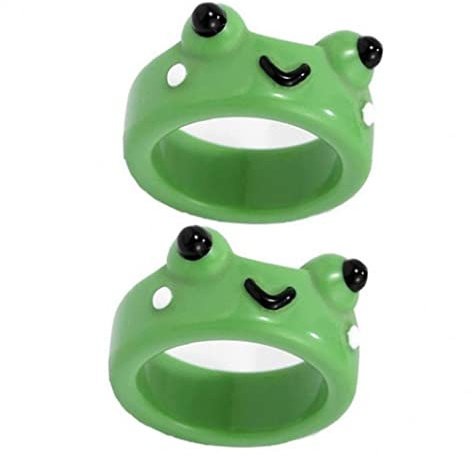 Danlai 2 Stücke Süße Frosch Harz Ringe Set 3D Animal Schmuck Ring Mode Lustige Personalisierte Karikatur Bunte Schmuck Geschenk Für Party Geburtstag Weihnachten Grün