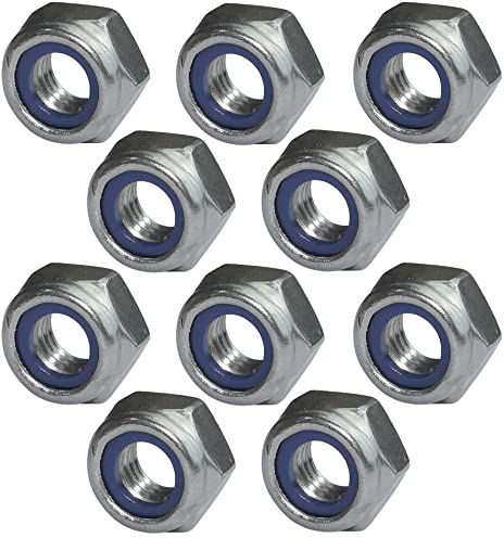 AERZETIX - C49569 - Set di 10 dadi esagonali di bloccaggio M10 Ø esterno 17mm - in acciaio inossidabile A2 - dadi autobloccanti con anello in nylon