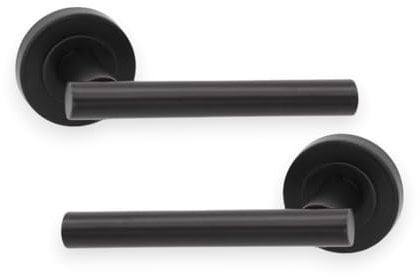 Infinity Decor Pack of Straight T-Bar Matt Black Lever Door Pull Handles on Sprung Rose Latch Pack - for Interior & Exterior Doors
