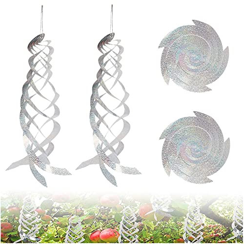 Hezhou 4 Stück Reflektierender Rotator Vogelabwehr Spirale Reflektoren Hängend Reflektierende Vogelabwehr Gerät Schrecken Vögel Deko reflektierender abweisender für Haus und Garten Protect Häuser