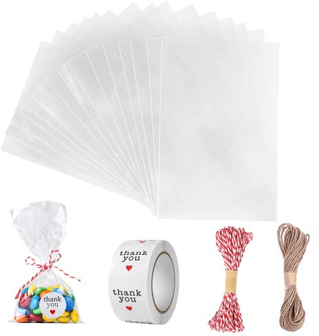 Carehabi 200pcs Sac Plastique Tansparent OPP Pochette Sachet d'emballage Cellophane Biscuit Bonbons Perles Bijoux Cadeau (10 * 15cm)