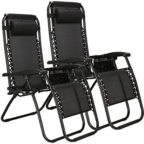 SPRINGOS Lot de 2 Chaises Longues Pliantes avec Appui-Tête – Transat de Jardin avec Porte-Gobelet, Poche Latérale et Accoudoirs – Relaxation Extérieure pour Terrasse – Robuste Jusqu’à 120 kg