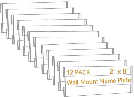 12 Pack 8W x 2H Acrylic Office Name Plates Name Labels for Wall, Clear Sign Holder for Wall Display, with Adhesive Backing