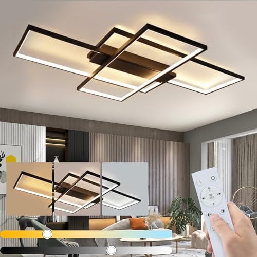 GBLY Deckenlampe LED Wohnzimmer Deckenleuchte: 100cm Dimmbar Wohnzimmerlampe 88W Schwarz Schlafzimmerlampe Modern Geometrisch Multifunktional Deckenbeleuchtung für Schlafzimmer Büro Küche