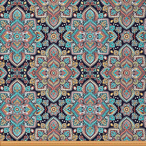 Loussiesd Ethnischer Paisley Stoff Meterware Traditionelles Mandala Orientalisches Blumenthema Polsterstoff für Stühle und Heimwerkerprojekte Böhmischer dekorativer wasserdichter Stoff 92x150cm