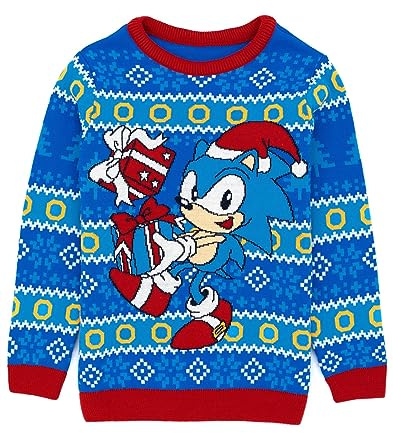 Sonic The Hedgehog Kids Christmas Jumper | Boys Girls Video Game Movie Festive Navy Knitted Sweater | Xmas Gifts for Him Her