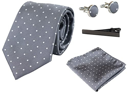 TruClothing Dotted Neck Tie Gift Set Pocket Square Cuff Links Tie Pin Polka Dot Satin