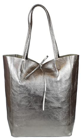 Girly Handbags Offene Handtasche aus echtem Leder Metallisches Platin