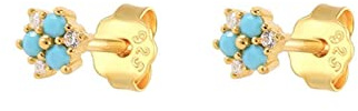 Beydodo Ohrringe Silber 925 Stecker, Ohrringe Mädchen Blume mit Zirkonia Türkis Ohrstecker Nickelfrei Damen Gold