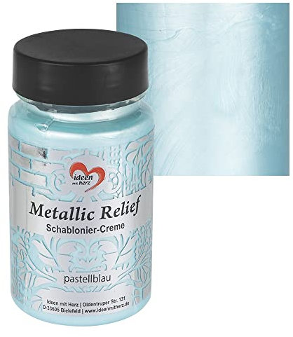 Ideen mit Herz Schablonier-Creme Metallic Relief | feine Strukturpaste | Schablonierfarbe | Schablonierpaste | 90 ml | auf Wasserbasis (pastellblau)
