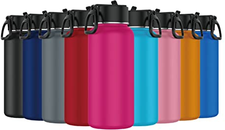 Mi Ko Mi Ka Botella de Agua de Acero Inoxidable - Botella Térmica Reutilizable Deportiva | Sin BPA | Mantiene Frio y Calor | Termo y Hermética - A Prueba de Fugas (1 Litro, Fucsia)