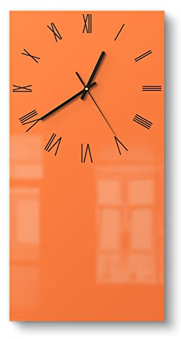 DEQORI Glasuhr | horizontal 30x60 cm | Unifarben - Orange | große XXL Design Uhr aus Glas | leise Wanduhr für Wohnzimmer & Küche | Moderne Hingucker Uhr für die Wand