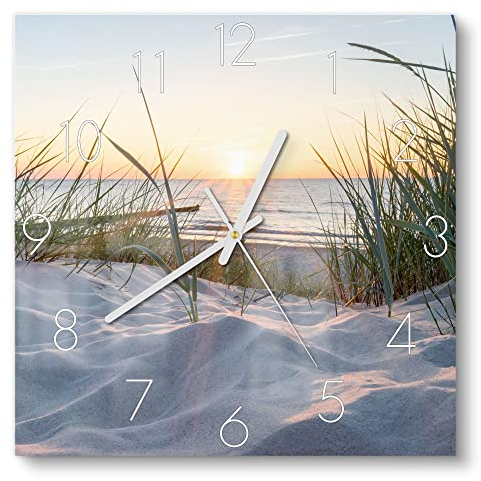 DEQORI Glasuhr | 30x30 cm | Motiv Ostsee Sonnenuntergang | ausgefallene leise Design Uhr aus Glas | Wanduhr für Wohnzimmer & Küche | moderne Hingucker Uhr für die Wand