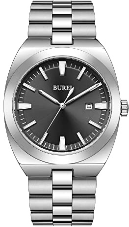 BUREI Edelstahl Herrenuhr Klassische Quarzuhr für Männer Analog-Armbanduhr mit Datum…
