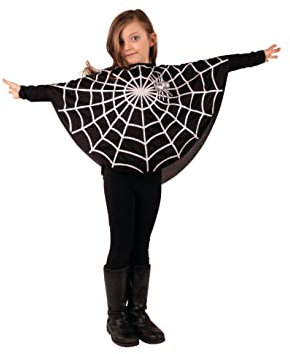 PartyXPeople Spinne Poncho Kinderkostüm Spider Web Spinnennetz Verkleidung Kostüm schwarz-silber 12702-152