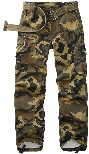 yeyity Cargohose Damen Hosen Multi Taschen Wanderhose Outdoorhose Baumwolle Arbeitshose Jogginghose Relaxed-Fit Trekkinghose Militär Hose Streetwear(Camo,2087,36)
