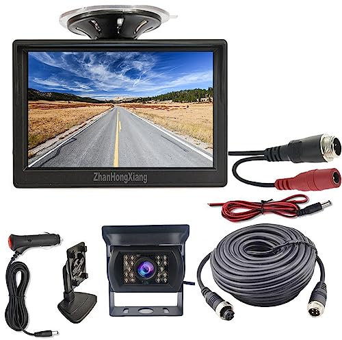 AHD 1080P 4Pin Car Reversing camera Kit,5 TFT LCD HD Color Rear View Monitor + 18 LEDs Night Vision Waterproof Reverse Camera 33ft Cable For 12V-24V Motorhome Bus Truck Trailer Camper