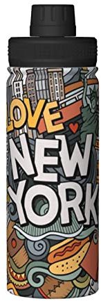 OHWODA Bouteille d'eau isotherme motif dessin animé New York - Réutilisable et facile à transporter