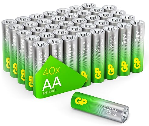 GP Super Alkaline Batterien AA 1,5V (Mignon, LR06), ideal für die Stromversorgung von Geräten des täglichen Bedarfs, Neue G-TECH Longlife-Technologie, 40 Stück AA Batterien im Vorratspack