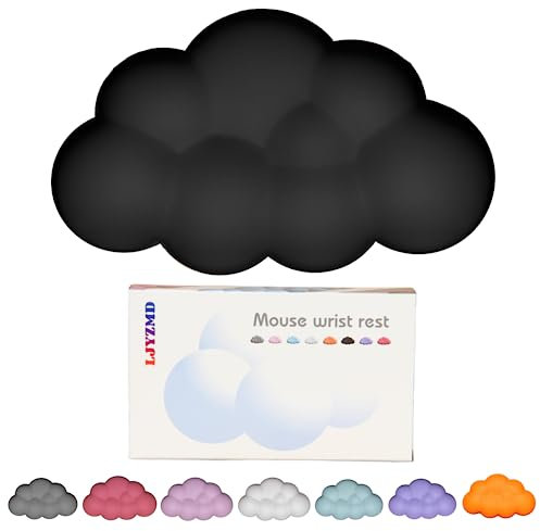 FAIRYCLOUD Cloud Mouse Wrist Rest Memory Foam Lining, arm Rest Keyboard and Mouse Palm Rest with Polyurethane (PU) Surface Material is Soft, Breathable and Comfortable (Black, Short)