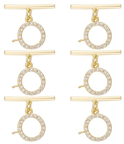 BENECREAT 6 Sets Echte 18K Vergoldete Kubikzirkonia-Knebelverschlüsse, Messing Mikro-Set Mit Klaren Zirkonia-Knebelverschlüssen Zur Herstellung von Halsketten, Armbändern Und Schmuckstücken